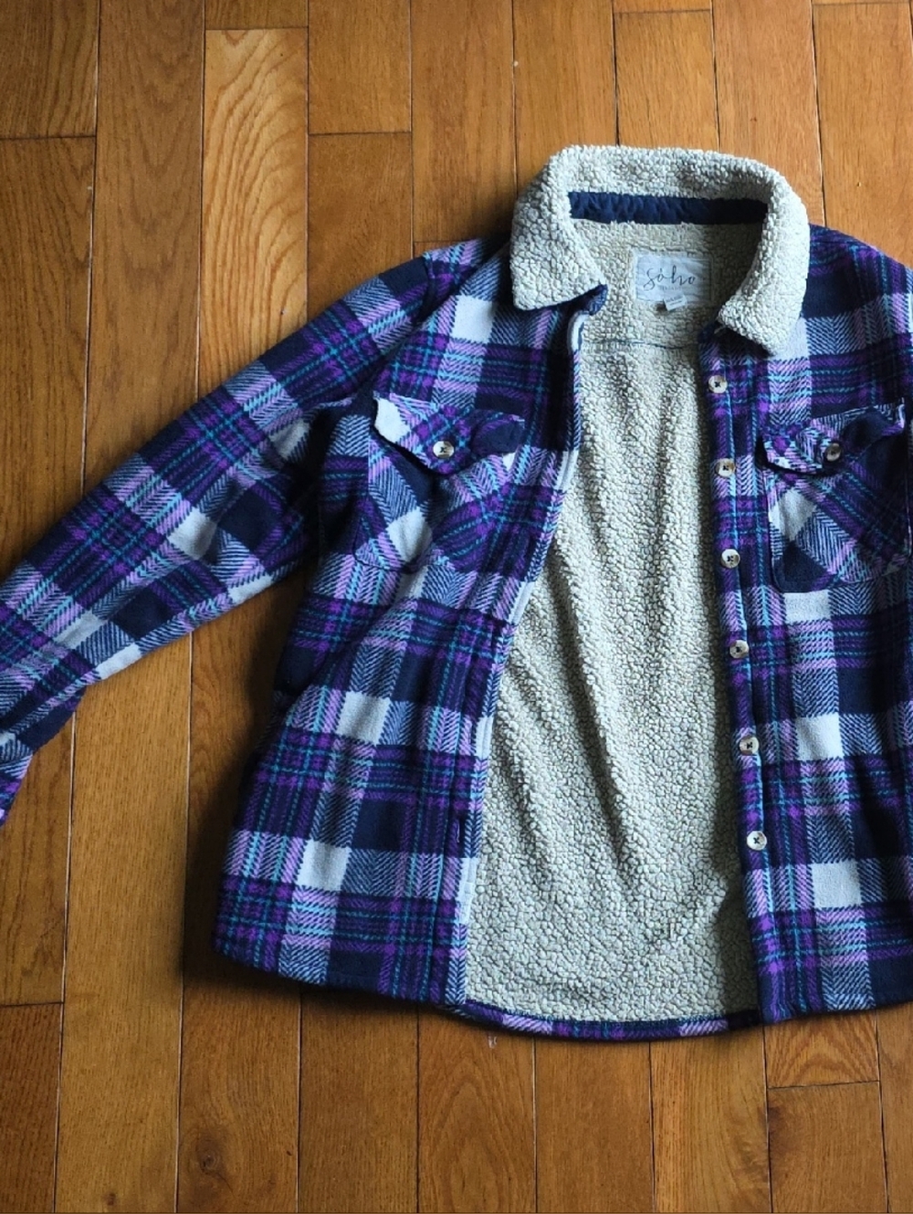 3 - Soho Purple Plaid Button-Down Sherpa-Lined Shirt